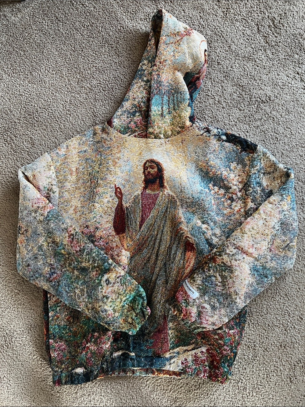 Religious Tapestry-Style Hooded Sweatshirt in Multicolor